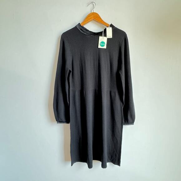 NWT BODEN Erin Knitted Black Wool Dress w/ Velvet Bow Women’s Size 14 - Picture 1 of 7